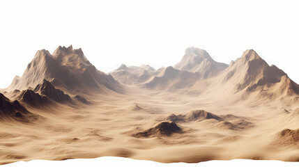 Naklejka premium 3d render of abstract desert landscape with rugged terrain and peaks, on transparent background. Ivory Desert. Illustration