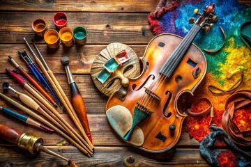 Naklejka premium Panoramic Arts & Creativity: Painting, Music & Theater Still Life