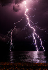 Lightning strikes the sea, close-up shot