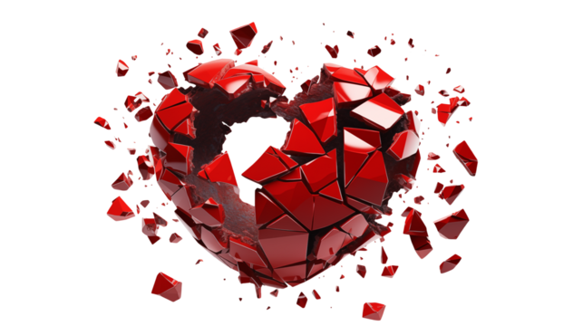Shattered Heart Abstract Red Crystal Heart Exploding into Fragments Perfect for Broken Heart Concepts Dramatic Visuals and Emotional Designs