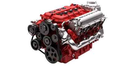 Powerful Red V8 Engine Industrial Strength and Automotive Performance