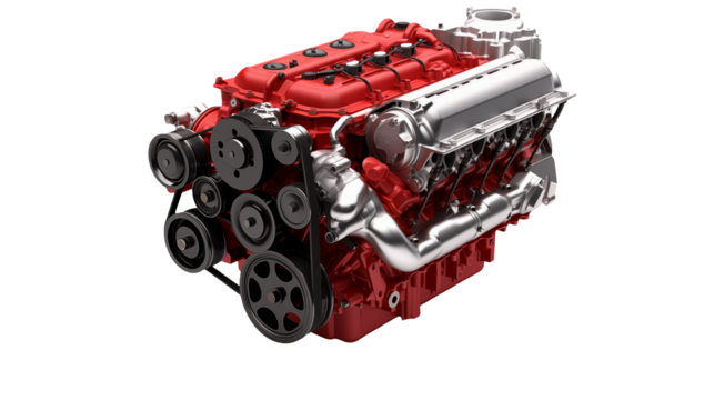Powerful Red V8 Engine Industrial Strength and Automotive Performance
