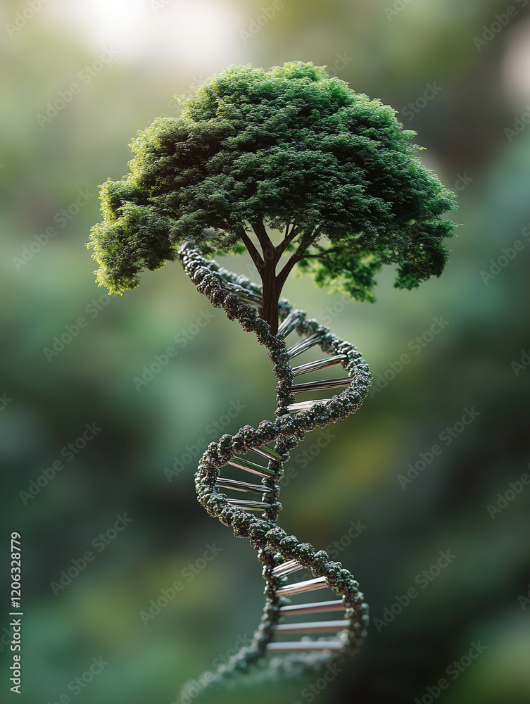 Aufkleber Tree shaped like a DNA helix symbolizes the connection between nature and genetics in a serene environment