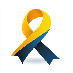 Awareness ribbon for Down syndrome in yellow and blue on a white background