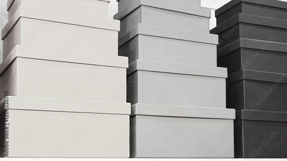 Aufkleber A stack of boxes with one being the tallest and the others being shorter. The boxes are all grey and white