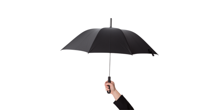 Protective Black Umbrella Held by Person Rainy Day Image Weather Protection Safety Concept Insurance Symbol