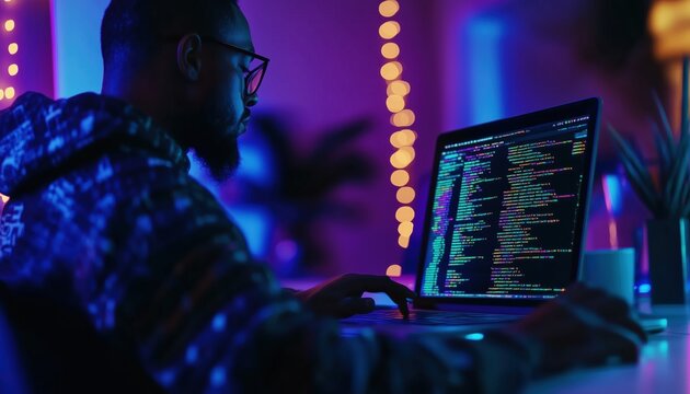 Software Development: Programming, Coding Html And Javascript, Ux/Ui Design, Mobile Application Development On Laptop Computer For Digital Software Technology.
