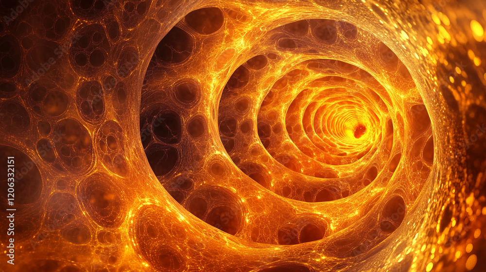 Poster Swirling patterns of orange and gold create a mesmerizing tunnel effect in a surreal visual depiction