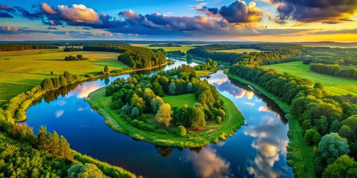 Panoramic HDR Drone View of the Isloch River, Belarus &ndash; Stunning Landscape Photography