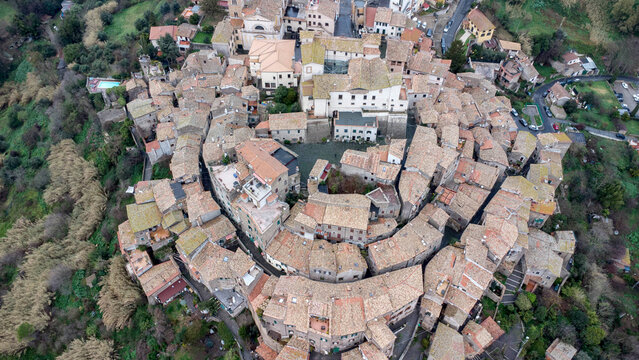 Vista aerea borgo storico di Capena a Roma
