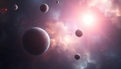 Celestial Bodies Orbiting A Bright Star In Space