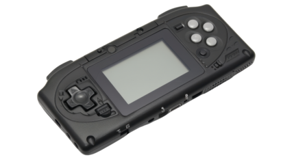 Handheld portable video game console on transparent background 
