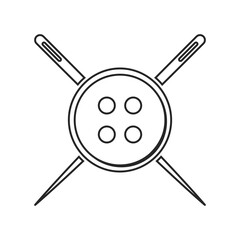 Needlecraft or clothes tailer concept of two sewing needles crossed over behind a button in outline vector