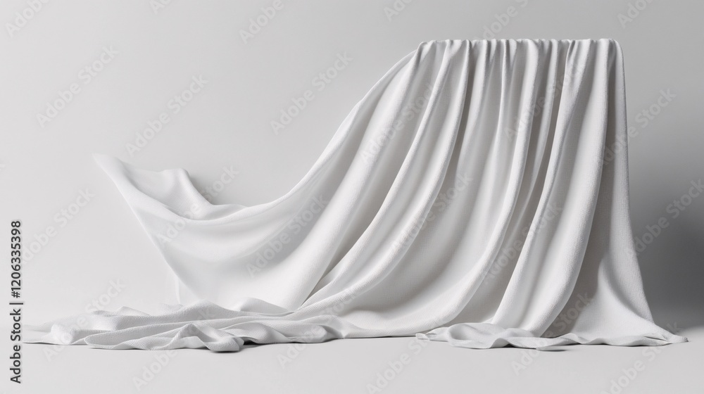 Poster white cloth draped over a cube on white background