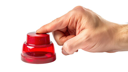 
Hand pushing a red button on transparent background 