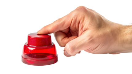 
Hand pushing a red button on transparent background 