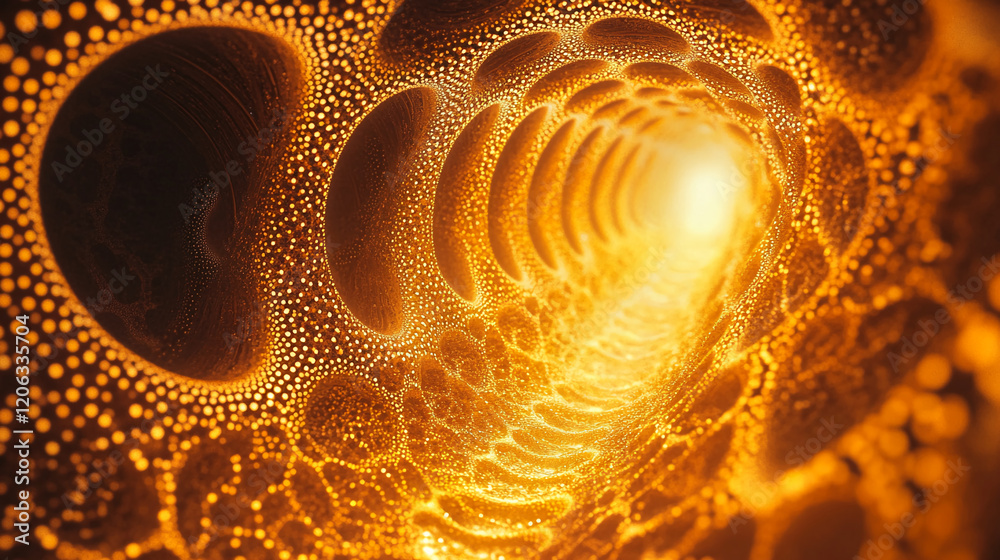 Aufkleber intricate patterns of glowing bubbles form a tunnel of light in a vibrant, abstract scene