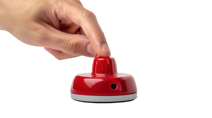 
Hand pushing a red button on transparent background 