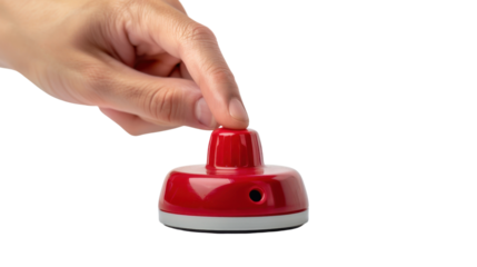 
Hand pushing a red button on transparent background 