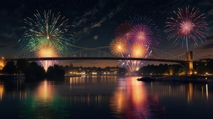 Illustration of Firework Celebration over a River