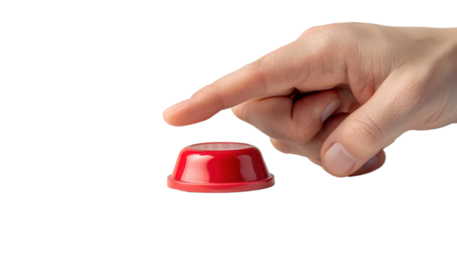 
Hand pushing a red button on transparent background 