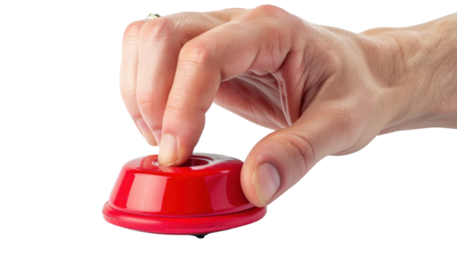 
Hand pushing a red button on transparent background 