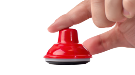 
Hand pushing a red button on transparent background 