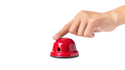 
Hand pushing a red button on transparent background 