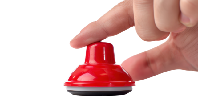 
Hand pushing a red button on transparent background 