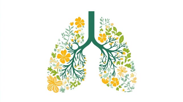 Human Anatomical Concept. Stylized lungs composed of flowers and greenery.