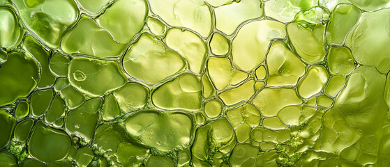 Unique pattern of green algae creates a vibrant surface on still water