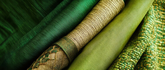 Exploration of beautiful green fabric textures and woven patterns in natural light