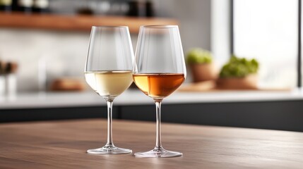 Celebrate a cozy evening with elegant white wine glasses in a modern kitchen