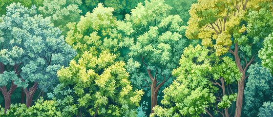 Naklejka premium Exploration of diverse green forests with dense trees and rich foliage patterns