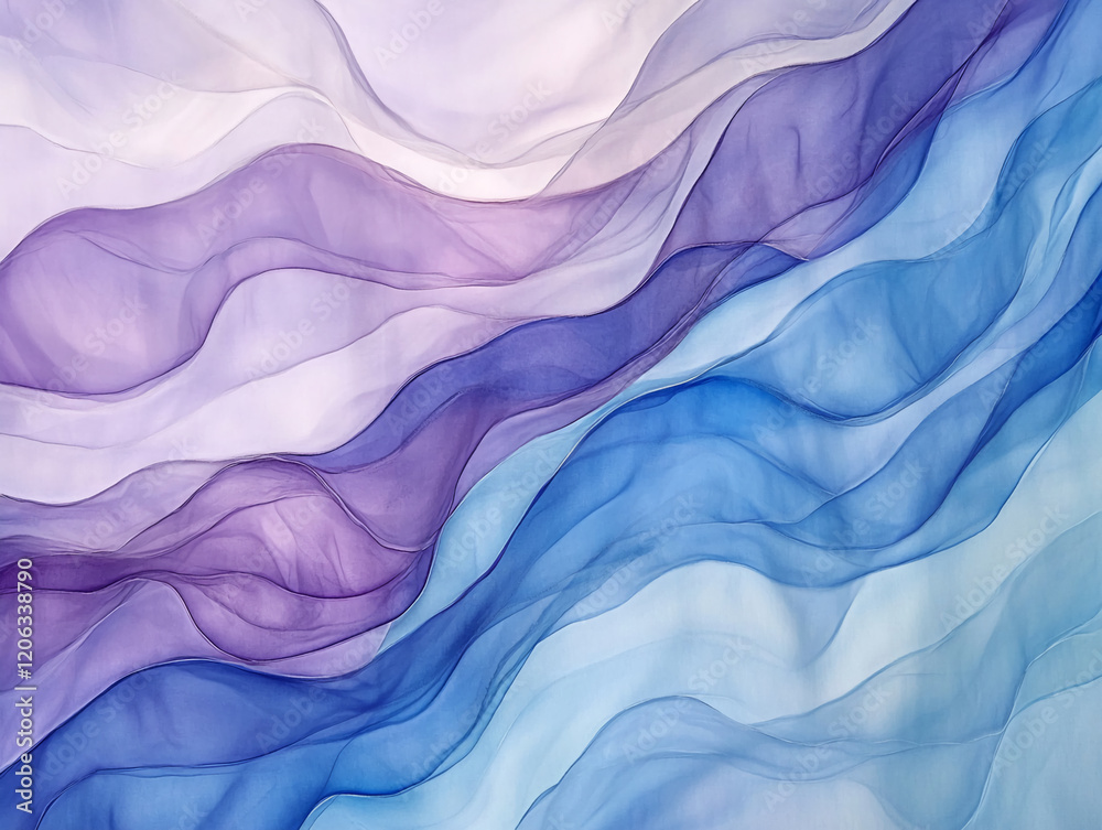 Aufkleber Flowing fabric patterns in shades of blue and purple create a serene, abstract design suitable for various artistic applications