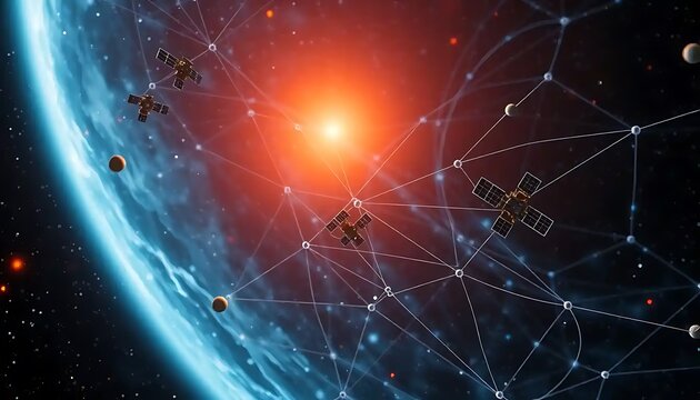 Satellite Network Orbiting Earth Celestial Bodies