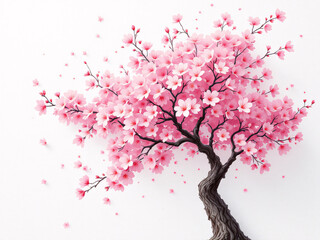 Fototapeta premium Pink cherry blossom tree in full bloom on white background.