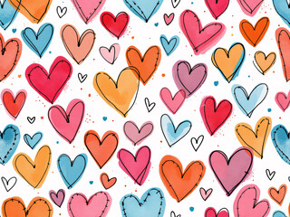Colorful heart pattern on a white background, perfect for Valentine's Day or romantic themes.