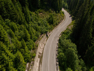 Winding mountain road, aerial view