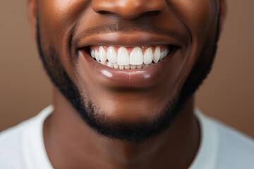 Fototapeta premium A bright smile shows joy from a confident person in a casual setting. Generative AI