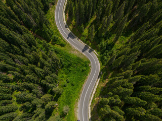 Winding mountain road, aerial view