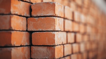 Fototapeta premium A close-up view of stacked bricks, showcasing their texture and color, ideal for construction and architectural projects.