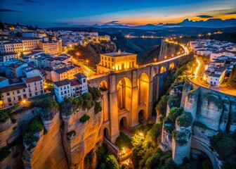Obraz premium Ronda Spain Night Aerial View Main Square Drone Photography
