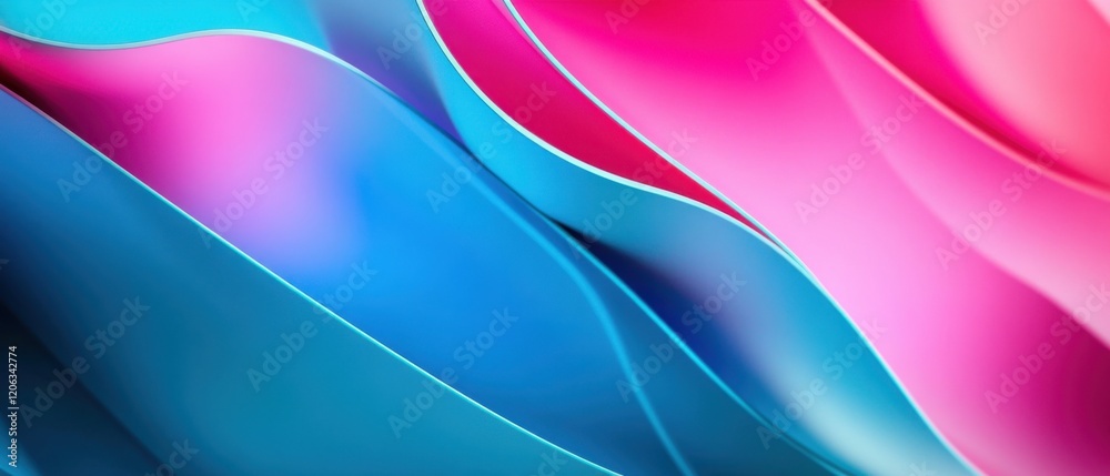 Wall mural abstract 3d render of flowing blue and pink waves with smooth gradient and soft shadows modern backg