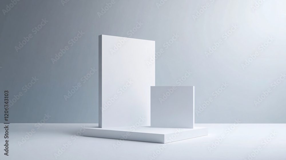 Aufkleber White minimalist geometric shapes abstract background composition rendering