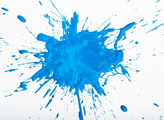 Colorful blue blot with drops and drips isolated on white