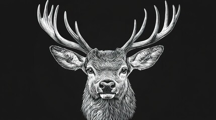 Majestic Deer Head with Antlers in Monochrome Art