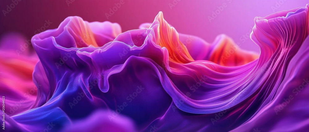 Wall mural abstract flowing purple and orange gradient waves, smooth and dynamic 3d render concept of fluidity,