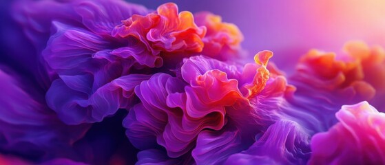 Obraz premium Abstract flowing purple and orange smoke or fabric with soft gradient light, creating a dreamy and ethereal background