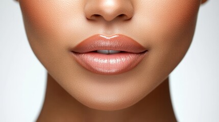 Naklejka premium Close-Up of Natural Glossy Lips with Radiant Skin Texture 1